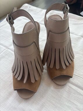 Pour La Victoire Taupe/Greige and light Brown Fringe Open-Toe Ankle Booties
